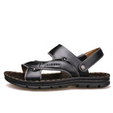 Men's Summer Leather Sandals Casual Beach Shoes Non-slip Slippers Two Shoes Mart Lion black 38 
