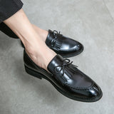 Loafers Men Shoes PU Solid Color Classic Casual Banquet Fringe Dress Mart Lion Black 38 