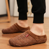 Men's Slippers Home Winter Indoor Warm Shoes Thick Bottom Plush Waterproof Leather House Slippers Cotton Mart Lion   