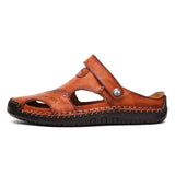 Summer Men's Sandals Outdoor Non Slip Soft Slippers Leather Beach Sandals Classic Roman Flat Wading Shoes Mart Lion Auburn 38 
