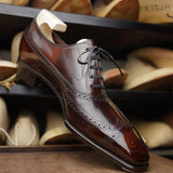 Men Oxford Shoes Classic Handmade Pu Pointed Toe Lace Comfortable Non-slip Business brown black men shoes - MartLion
