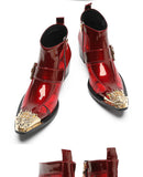 Men boots Red Rivet Tip Leather Model Social contact Increase Show Patent leather high-heeled Mart Lion   