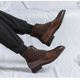 Brown Men's Short Boots Flock Lace-up Ankle Strap Fleeces Black Handmade Ankle De Hombre Mart Lion   