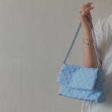 Summer Niche Texture Blue Chain Flip Handbags Canvas Bag All-match Underarm Messenger Bags For Women Shoulder Bag Mart Lion   