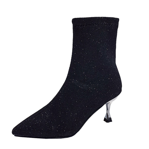 Autumn Bright Diamond Heel Women Shoes Pointed Toe Stiletto Boots Black Stretch Thin Socks Marti Mart Lion black 34 