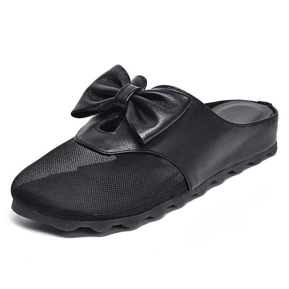 Closed-Toe Slippers Women Outdoor Korean Style Bow Flat Elegant Comfort Lazy Non-Slip Slipper Sandals Mart Lion   