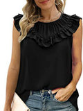 Women&#39;s Summer New Vest Sleeveless Chiffon Shirt 2023 Casual Vintage O-neck Ruffles Folds Elegant Women Blouses Tank Top Femal