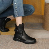  Chelsea Boots for Women Autumn Winter Leather Shoes Retro Casual Flat Ankle Platform Short Mart Lion - Mart Lion