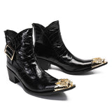 Autumn Lace high boots Men White Pointed Cowhide Banquet Casual Leather High heels Mart Lion   