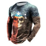 Men's 3D Printed Cotton Faux Sweatshirt T-Shirt Long Sleeve O Neck Loose Autumn Top Vintage Clothes