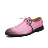 Oxford Shoes Men's Classic PU Solid Color 3D Printing Smudge Lace-Up Dress Mart Lion Pink 38 
