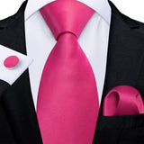 DiBanGu Pink Solid Silk Ties for Men's Pocket Square Cufflinks  Accessories 8cm Necktie Set Mart Lion N-7830  