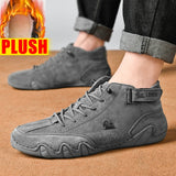 Men's Sneakers Casual Shoes High Top Winter Warm Designer Loafers Lace Up Mart Lion Grey Plush 38 CN