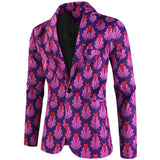 Purple Cute Suits Men's Heart Cup Print Blazer Slim Masculimo Vinatge Dress Club Suit Jackets Homme Mart Lion X232 M 