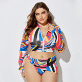 Bikini Suit Ladies Split Swimwear Print Swimsuit Beachwear Long Sleeve Sunscreen Women Mart Lion 04 XXL 