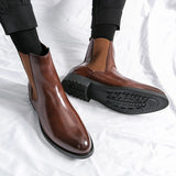 Men's Brown Chelsea Boots Black Handmade Short Slip-On Round Toe Ankle Mart Lion   
