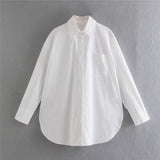 Green Women's Oversize Shirt 100% Cotton Blouse Autumn Casual Basic Top Long Sleeve Loose Beautiful Blouses Mart Lion White S 