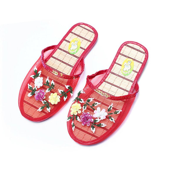  Summer Casual Hollow Out Mesh Slippers Women House Slippers Sequin Flower Home Flat Shoes Lady Sandals Flip Flops Indoor Slipper Mart Lion - Mart Lion