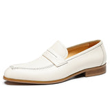British Trend Men's Dress Shoes Loafers Luxury Genuine Leather Designer Summer White Wedding Social Mart Lion Creamy-white 37 