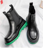 Men's Platform Chelsea Boots Thick Sole Split Leather Ankle shoes Round Toe Short Mart Lion   