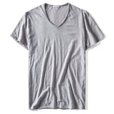 Summer V-neck T-shirt Men's 100% Combed Cotton Solid Short Sleeve Fitness Undershirt Tops Tees Mart Lion Gray CN Size S 50-55kg 