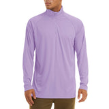 Men's Sun/Skin Protection Long Sleeve Shirts Anti-UV Outdoor Tops Golf Pullovers Summer Swimming Workout Zip Tee Mart Lion Light Purple CN size XL (US L) CN
