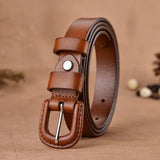 Anti-Metal Allergy Belt Ladies Belt Girl Top Layer Cowhide Pin Buckle Casual All-Match Narrow Pure Cowhide Belt Mart Lion Brown 2.3 CM China 95CM Europe80