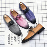 Oxford Shoes Men's Classic PU Solid Color 3D Printing Smudge Lace-Up Dress Mart Lion   