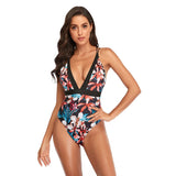 Deep V Swimwear For Women One Pieces Floral Bikini Woman  Backless Beachwear Female Print Swimsuit Mart Lion 02 S 