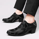  Black Formal Shoes for Men's Pointed Leather Elegant Dress Shoes Lace-up Heel Shoe zapatos hombre vestir Mart Lion - Mart Lion
