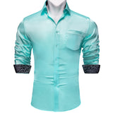 Sage Green Paisley Stretch Satin Tuxedo Shirt Contrasting Colors Long Sleeve Shirts Men's Designer Clothing Mart Lion CY-2214 M 