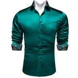 Sage Green Paisley Stretch Satin Tuxedo Shirt Contrasting Colors Long Sleeve Shirts Men's Designer Clothing Mart Lion CY-2210 M 
