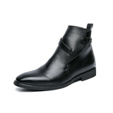 Men's Ankle Boots Brown Black Buckle Strap Classic Shoes with Zapatillas Hombre Mart Lion Black 38 