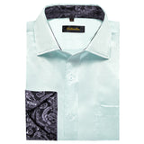 Sage Green Paisley Stretch Satin Tuxedo Shirt Contrasting Colors Long Sleeve Shirts Men's Designer Clothing Mart Lion   