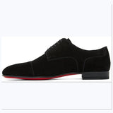  Red Sole Men's Shoes Black Flock Derby Breathable Lace-up Handmade Chaussures Pour Hommes Mart Lion - Mart Lion
