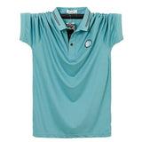 Classic Solid Color Polo Shirt Men's Silk Cotton Summer Short Sleeve Tee Shirts Homme Slim Fit Casual Button Camisa Polo Mart Lion Turquoise M 