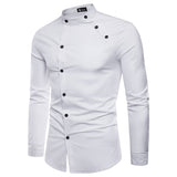 Shirts Men's Oblique Button Irregular Double Breasted Long Sleeve Camisa Masculina Slim Fit Shirt Mart Lion DC71 White Asian Size M 
