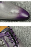 Men's Shoes High-grade Leather Double Color Style Hand-rubbed Carved Oxford Leather Dress Breathable Purple Mart Lion   