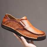 Men Handmade Shoes Genuine Leather Casual Outdoor Soft Homme Classic Ankle Non-slip Flats Trend Mart Lion Yellow Brown 38 