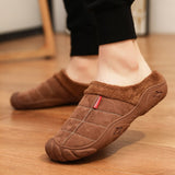 Men's Slippers Home Winter Indoor Warm Shoes Thick Bottom Plush Waterproof Leather House Slippers Cotton Mart Lion   