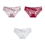 3pcs Lace Underwear For Women Low Waist Briefs Female Transparent Mesh Ladies Solid Panties Mart Lion pink-red-white M China|3PCS