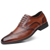 Brogue Men Shoes Pu Low Heel Brown Lace Up Carved Professional Classic Non Slip Formal Mart Lion Brown 38 