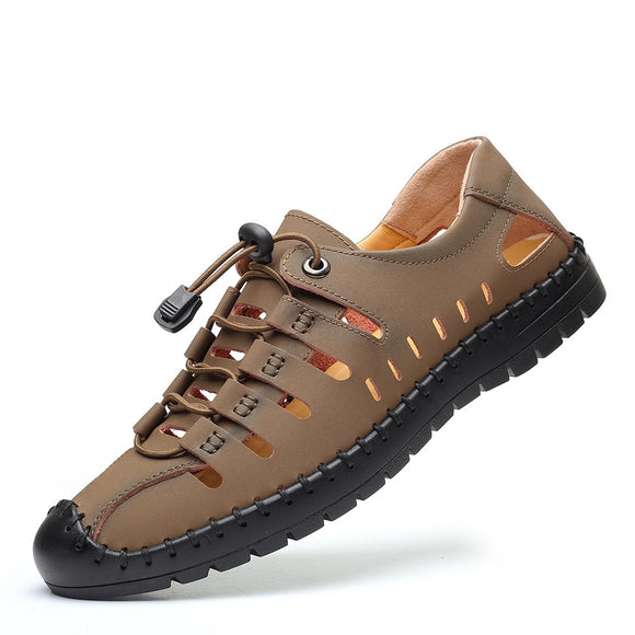 Men's Genuine Leather Sandals Trendy Summer Roman Shoes Casual Soft Beach Footwear Flats Mart Lion Khaki 38 China