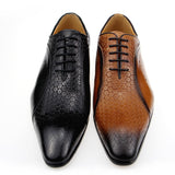  Dress Men's Leather Genuine Office Luxury Pointed Formal Shoes For Lace Up office Wedding Breathable Zapatos Hombre Vestir Mart Lion - Mart Lion