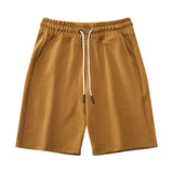 Summer Vintage Men's Casual Shorts Cotton Multicolor Drawstring Simple Sports Shorts Loose Mart Lion Caramel M 