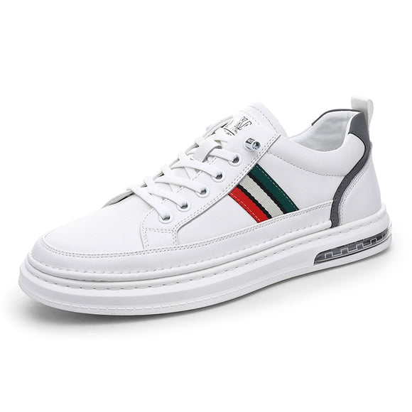 Genuine Leather Men's Casual Shoes High End Striped Cool White Flat Skateboard Cow Leather Sneakers Mart Lion White 38 