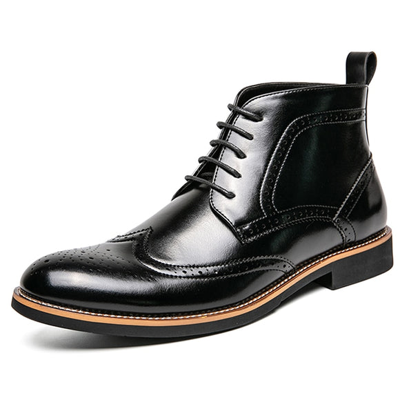 Formal Brogue Men's Boots British Style Oxfords Footwear Ankle Dress Masculina Mart Lion Black 38 