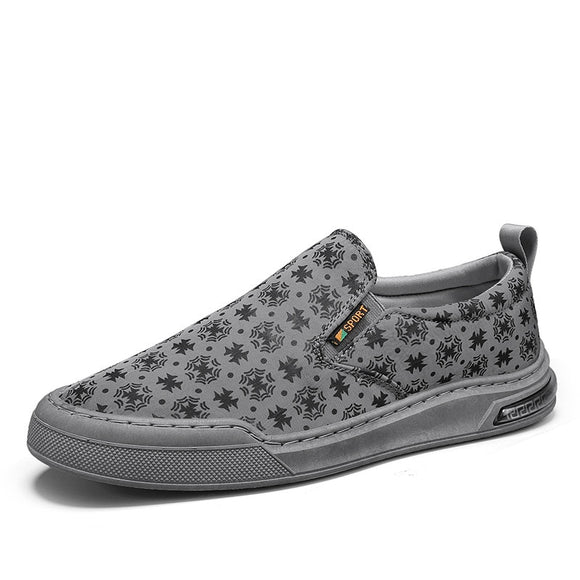 Shoes Men's Spring Summer Breathable Fabric Casual Print Flat Skateboard Slip-on Loafers Mart Lion Gray 39 
