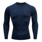 Compression Running Shirts Men's Dry Fit Fitness Gym Men Rashguard T-shirts Football Workout Bodybuilding Stretchy Clothing Mart Lion Navy S 