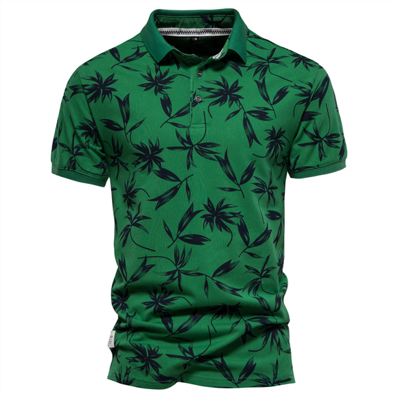 Hawaii Style Men's Polo Shirts Cotton Leaf  Printing Short-sleeved Design Mart Lion Green EUR S 60-70kg 